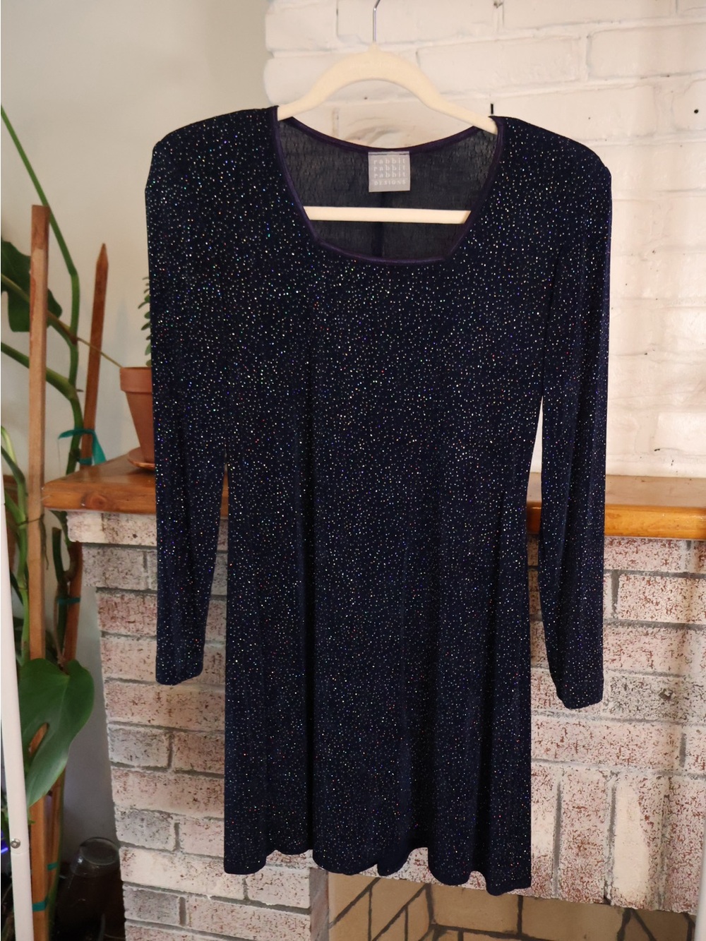Rabbit Rabbit Rabbit Midnight Sparkle Long Sleeve Scoop Neck Dress